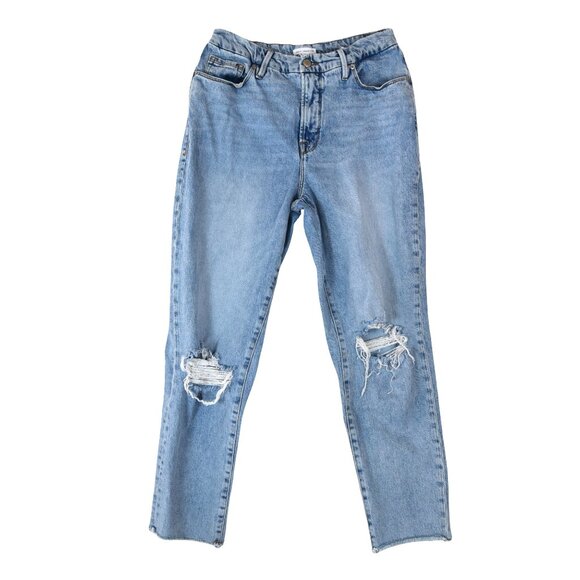 Good American Jeans 6/28 Light Wash Coastal Surfer Ripped Knee Straight Leg - Picture 1 of 8
